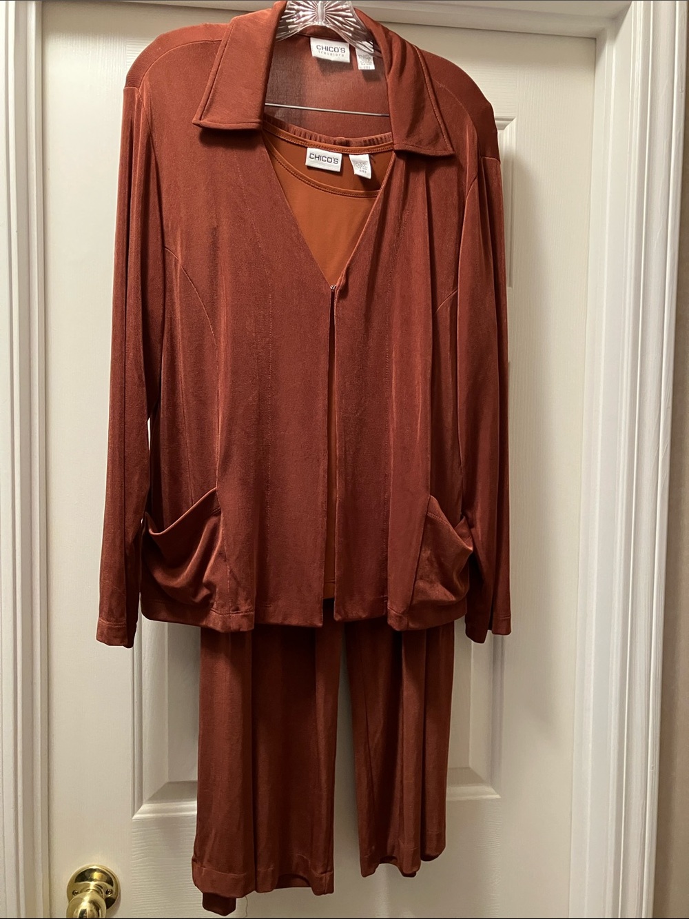 Chico's Rust 3-Piece Jacket, shell & Pants Set